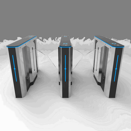 Premium 304 Stainless Steel Automatic Flap Barrier Turnstile Gate with Integrated RFID and Biometric Fingerprint Access Control System – Modern Corporate Office Security Solution