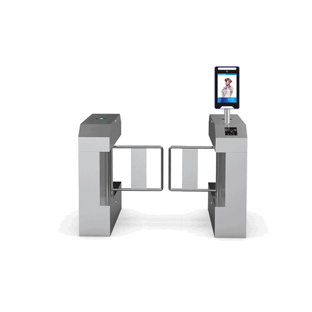Premium 304 Stainless Steel Automatic Flap Barrier Turnstile Gate with Integrated RFID and Biometric Fingerprint Access Control System – Modern Corporate Office Security Solution
