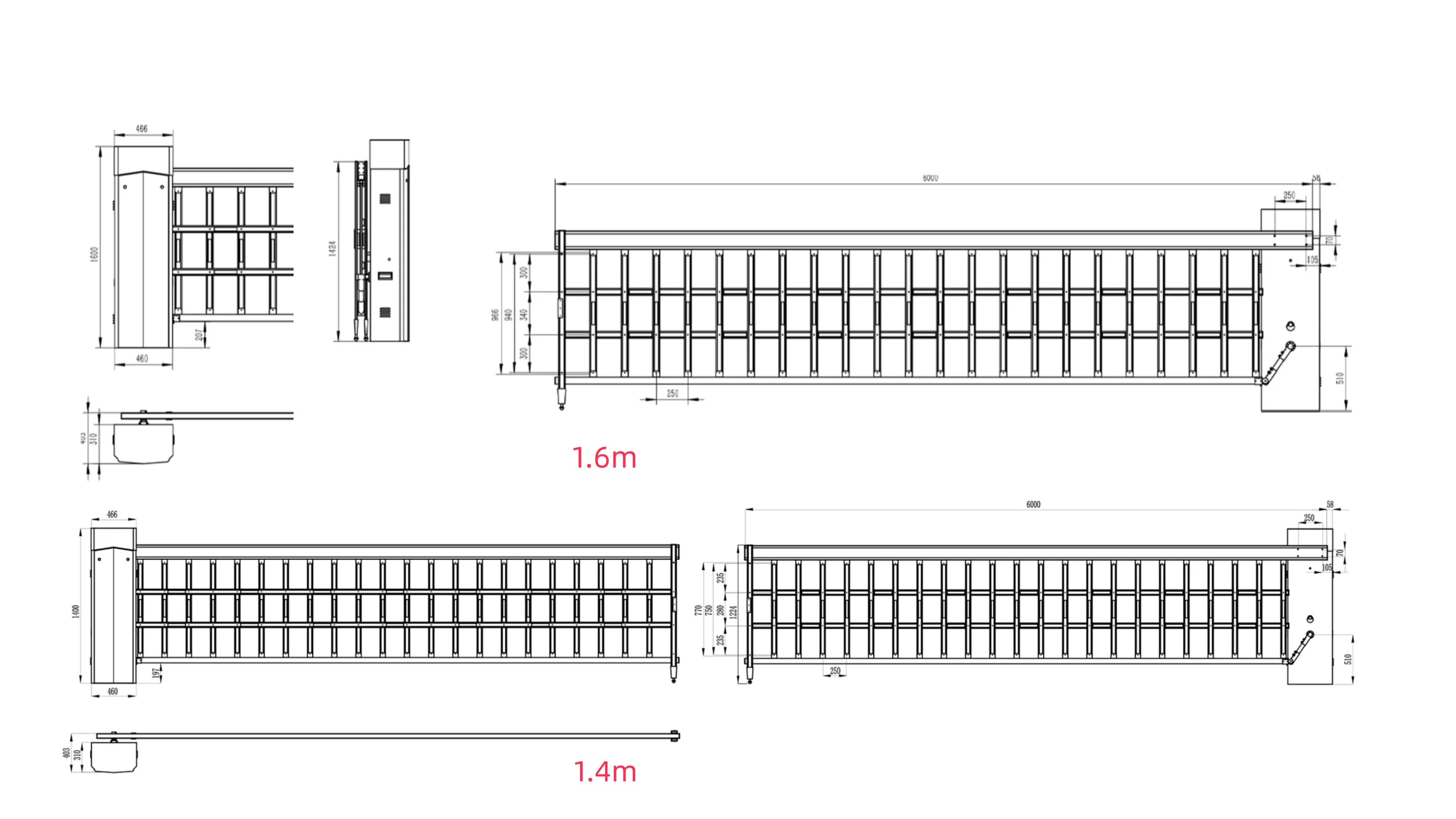 Baroxon industrial automated vehicle access barrier layout with sinusoidal linkage mechanism